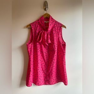 Ann Taylor Loft Sleeveless Pink Black Ribbon Shirt
